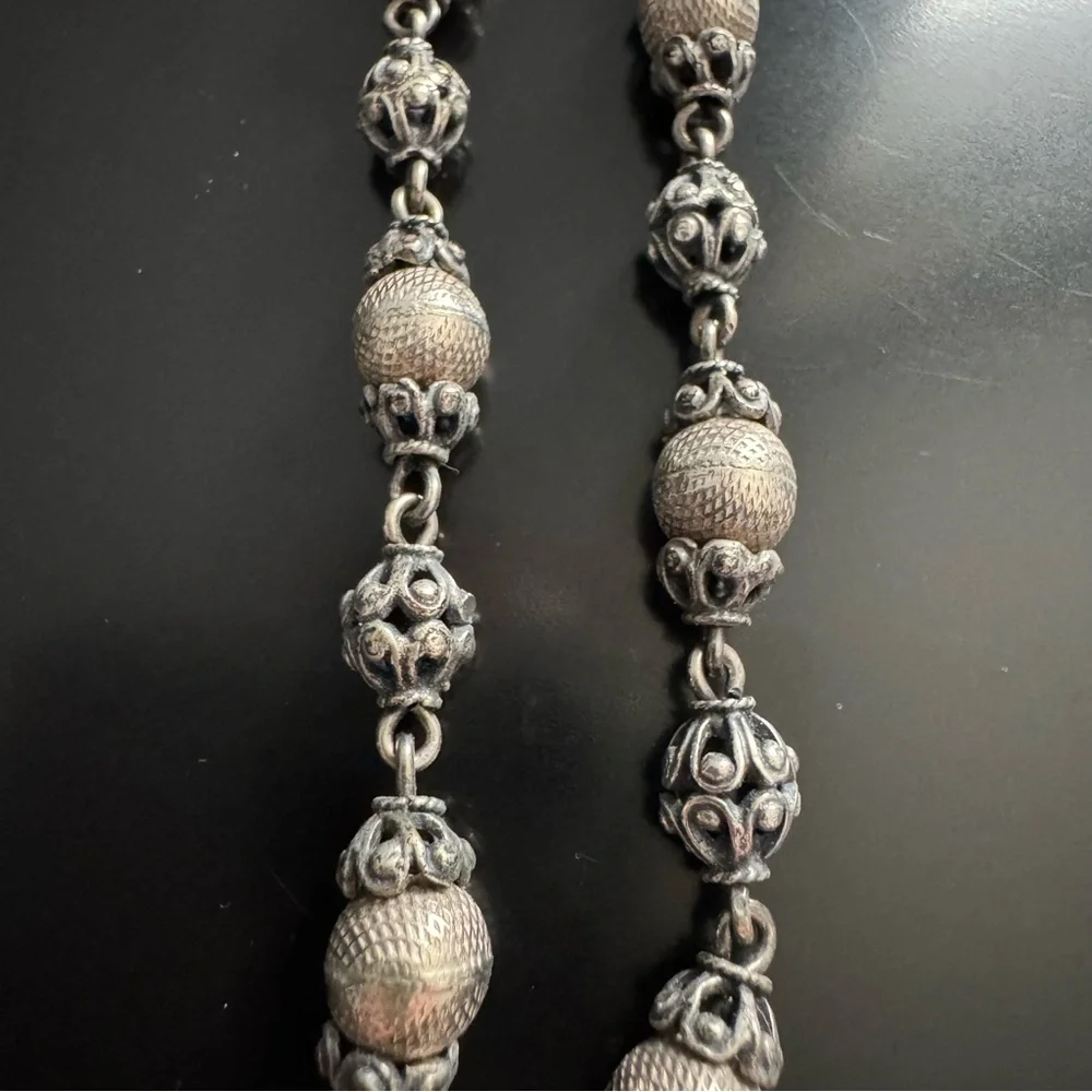 Vintage Sterling Silver Bali Style Beaded Bracelet - Ornate Filigree & Textured - Picture 5 of 6